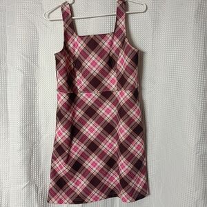 Cato Pink & Maroon Plaid Square-Neck Mini Dress